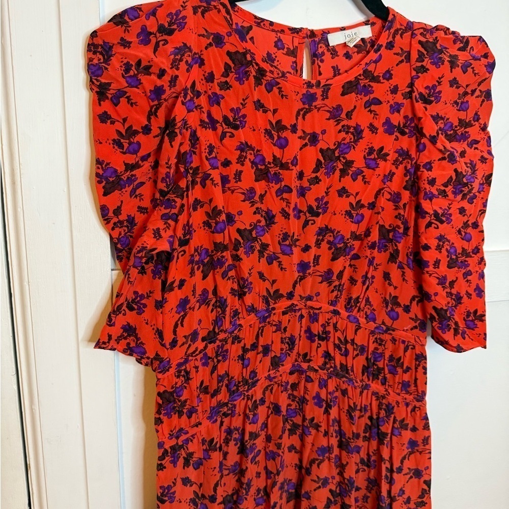 Joie Nadeen Floral Silk Puff Sleeve Midi Dress - Picture 7 of 7